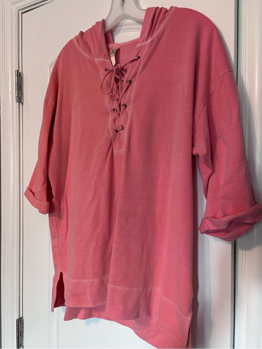 Green Tea Casual Lace-Up Pink Hoodie Top Size Large